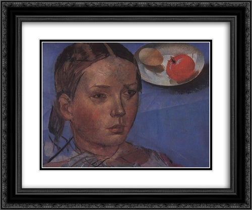 Portrait of the daughter against the backdrop of still-life 24x20 Black Ornate Wood Framed Art Print Poster with Double Matting by Petrov Vodkin, Kuzma