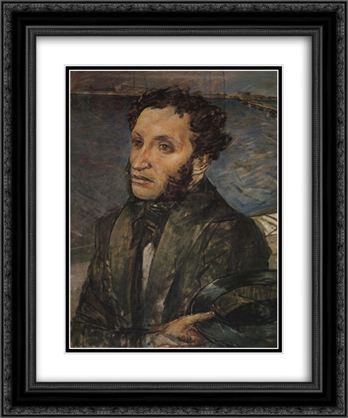 Pushkin in St. Petersburg 20x24 Black Ornate Wood Framed Art Print Poster with Double Matting by Petrov Vodkin, Kuzma