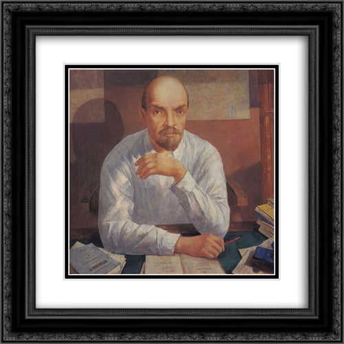 Portrait of Lenin 20x20 Black Ornate Wood Framed Art Print Poster with Double Matting by Petrov Vodkin, Kuzma