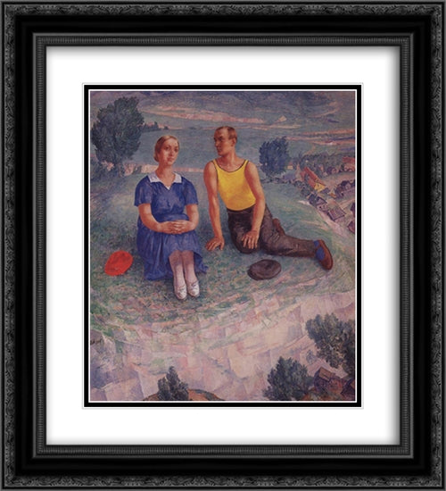 Spring 20x22 Black Ornate Wood Framed Art Print Poster with Double Matting by Petrov Vodkin, Kuzma