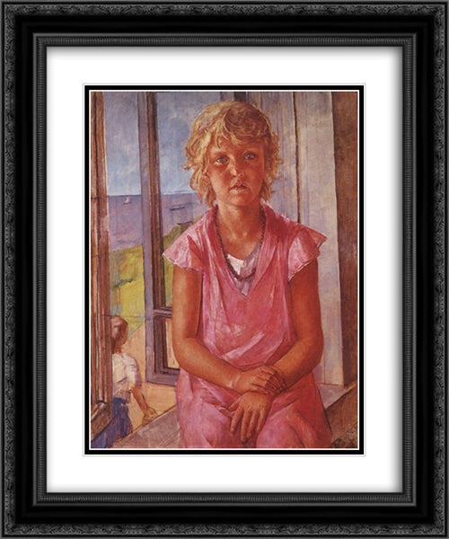 The daughter of a fisherman 20x24 Black Ornate Wood Framed Art Print Poster with Double Matting by Petrov Vodkin, Kuzma