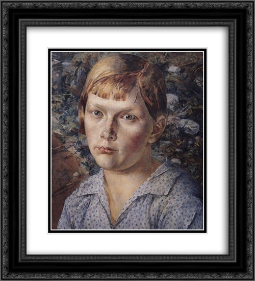 The girl in the woods 20x22 Black Ornate Wood Framed Art Print Poster with Double Matting by Petrov Vodkin, Kuzma