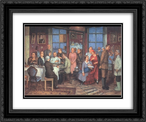 Moving party 24x20 Black Ornate Wood Framed Art Print Poster with Double Matting by Petrov Vodkin, Kuzma