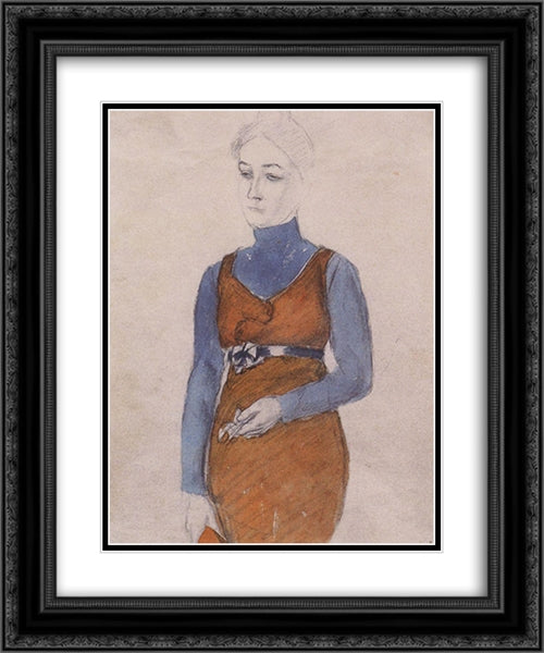 Portrait of a Woman 20x24 Black Ornate Wood Framed Art Print Poster with Double Matting by Petrov Vodkin, Kuzma