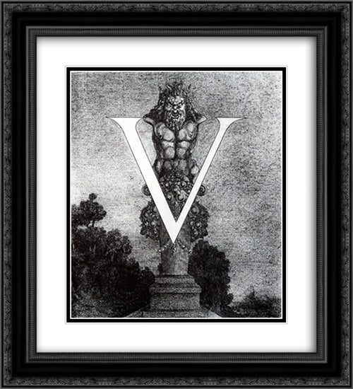 Design of Initial V 2 20x22 Black Ornate Wood Framed Art Print Poster with Double Matting by Beardsley, Aubrey