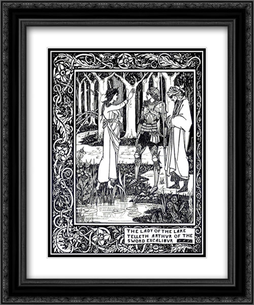 The Lady of the Lake Telleth Arthur of the Sword Excalibur 20x24 Black Ornate Wood Framed Art Print Poster with Double Matting by Beardsley, Aubrey