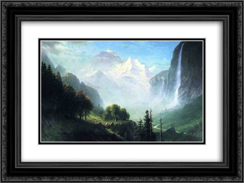 Staubbach Falls, Near Lauterbrunnen, Switzerland 24x18 Black Ornate Wood Framed Art Print Poster with Double Matting by Bierstadt, Albert