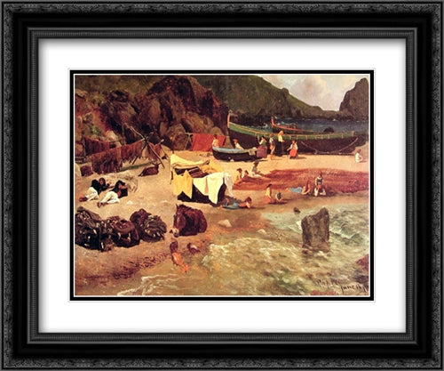 Fishing Boats at Capri 24x20 Black Ornate Wood Framed Art Print Poster with Double Matting by Bierstadt, Albert