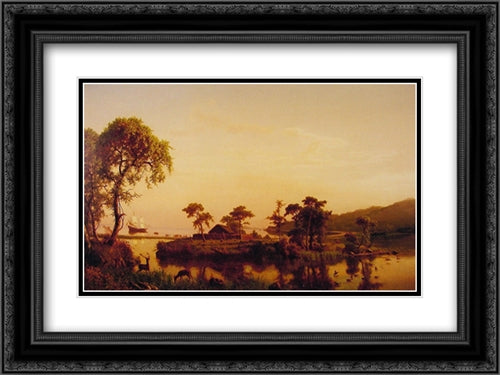 Gosnold at Cuttyhunk 24x18 Black Ornate Wood Framed Art Print Poster with Double Matting by Bierstadt, Albert