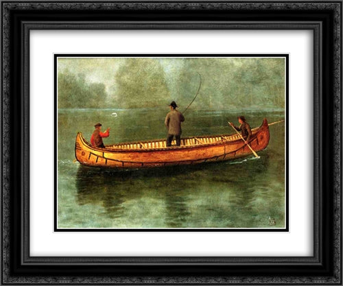 Fishing from a Canoe 24x20 Black Ornate Wood Framed Art Print Poster with Double Matting by Bierstadt, Albert