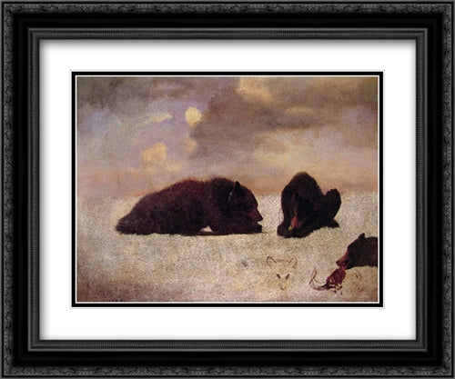 Grizzly Bears 24x20 Black Ornate Wood Framed Art Print Poster with Double Matting by Bierstadt, Albert