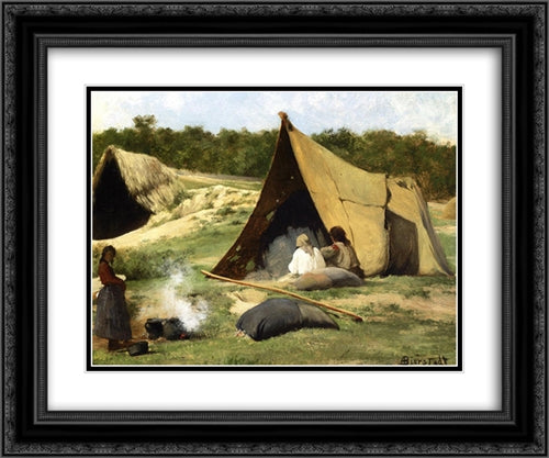 Indian Camp 24x20 Black Ornate Wood Framed Art Print Poster with Double Matting by Bierstadt, Albert