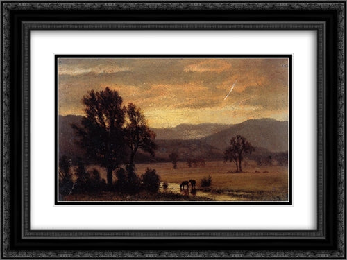 Landscape with Cattle 24x18 Black Ornate Wood Framed Art Print Poster with Double Matting by Bierstadt, Albert