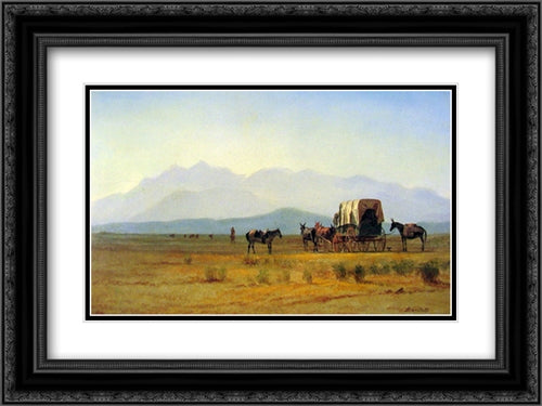 Surveyors Wagon in the Rockies 24x18 Black Ornate Wood Framed Art Print Poster with Double Matting by Bierstadt, Albert