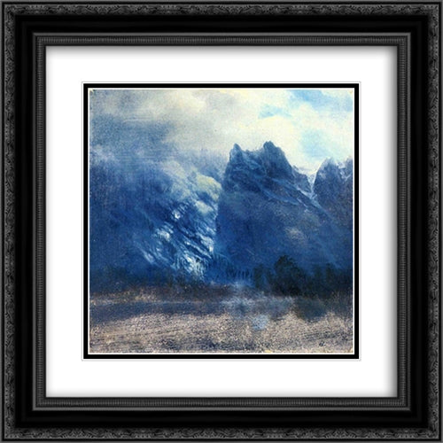 Yosemite Valley Twin Peaks 20x20 Black Ornate Wood Framed Art Print Poster with Double Matting by Bierstadt, Albert