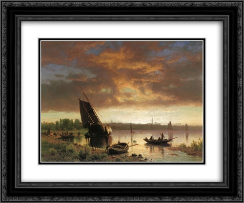 Harbor Scene 24x20 Black Ornate Wood Framed Art Print Poster with Double Matting by Bierstadt, Albert