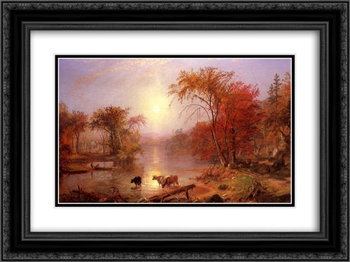 Indian Summer Hudson River 24x18 Black Ornate Wood Framed Art Print Poster with Double Matting by Bierstadt, Albert