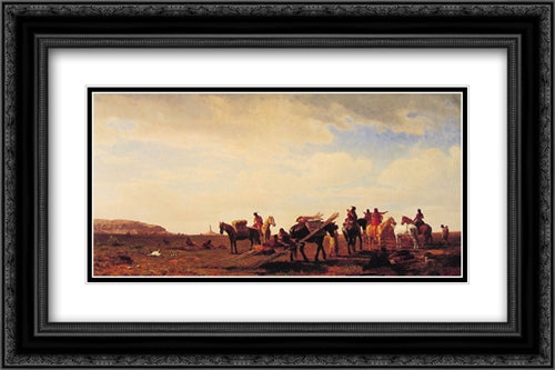 Indians Travelling Near Fort Laramie 24x16 Black Ornate Wood Framed Art Print Poster with Double Matting by Bierstadt, Albert