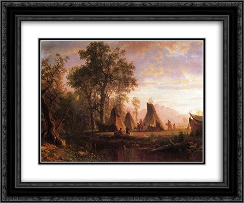 Indian Encampment, Late Afternoon 24x20 Black Ornate Wood Framed Art Print Poster with Double Matting by Bierstadt, Albert