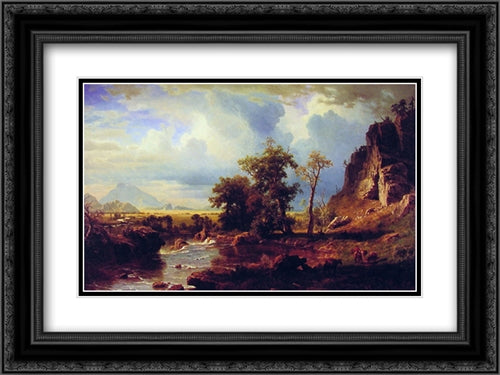 North Fork of the Platte Nebraska 24x18 Black Ornate Wood Framed Art Print Poster with Double Matting by Bierstadt, Albert