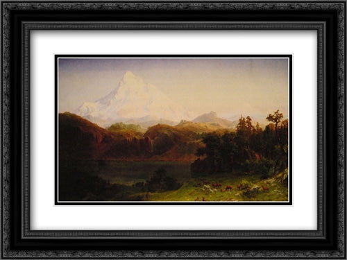 Mount Hood, Oregon 24x18 Black Ornate Wood Framed Art Print Poster with Double Matting by Bierstadt, Albert