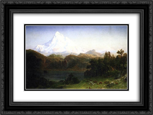 Mount Hood, Oregon 24x18 Black Ornate Wood Framed Art Print Poster with Double Matting by Bierstadt, Albert