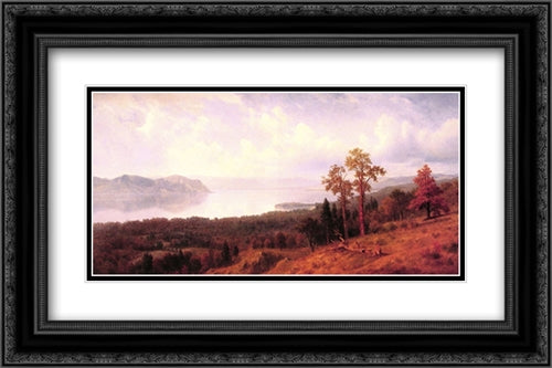 View of the Hudson Looking Across the Tappan Zee Towards Hook Mountain 24x16 Black Ornate Wood Framed Art Print Poster with Double Matting by Bierstadt, Albert