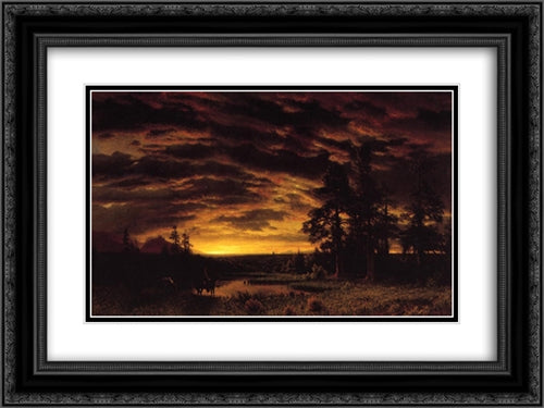 Evening on the Prarie 24x18 Black Ornate Wood Framed Art Print Poster with Double Matting by Bierstadt, Albert