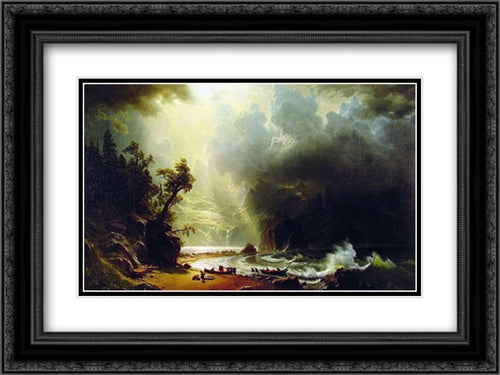 Puget Sound on the Pacific Coast 24x18 Black Ornate Wood Framed Art Print Poster with Double Matting by Bierstadt, Albert