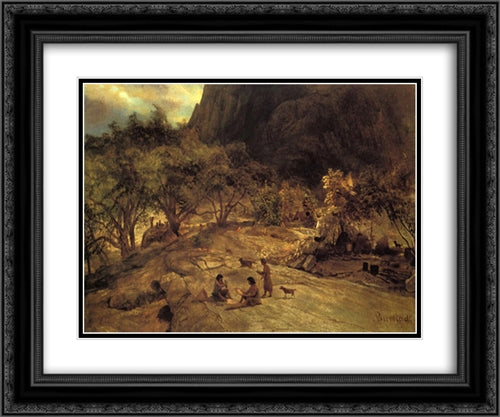 Mariposa Indian Encampment, Yosemite Valley, California 24x20 Black Ornate Wood Framed Art Print Poster with Double Matting by Bierstadt, Albert