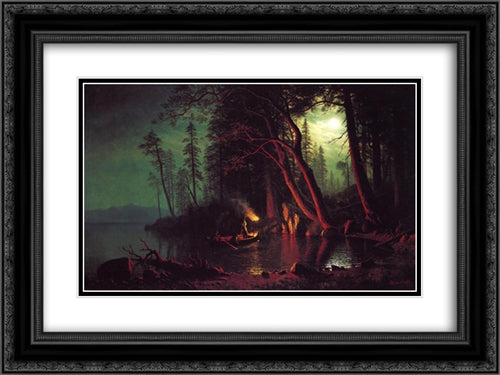 Lake Tahoe, Spearing Fish by Torchlight 24x18 Black Ornate Wood Framed Art Print Poster with Double Matting by Bierstadt, Albert