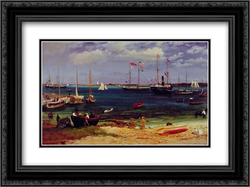 Nassau Harbor 24x18 Black Ornate Wood Framed Art Print Poster with Double Matting by Bierstadt, Albert