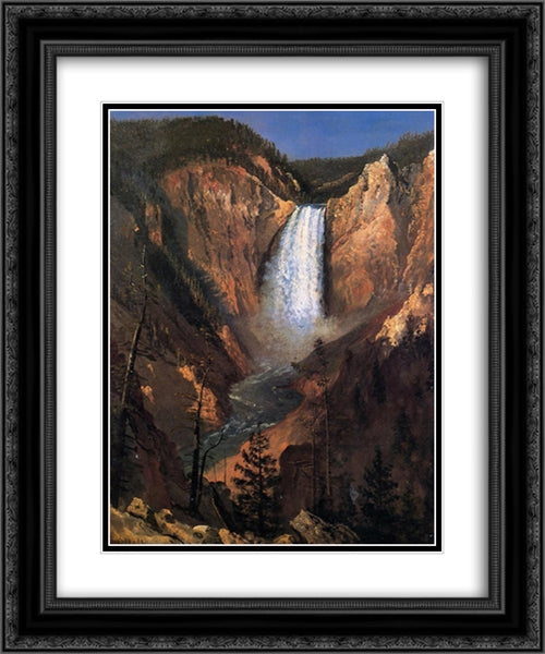 Lower Yellowstone Falls 20x24 Black Ornate Wood Framed Art Print Poster with Double Matting by Bierstadt, Albert