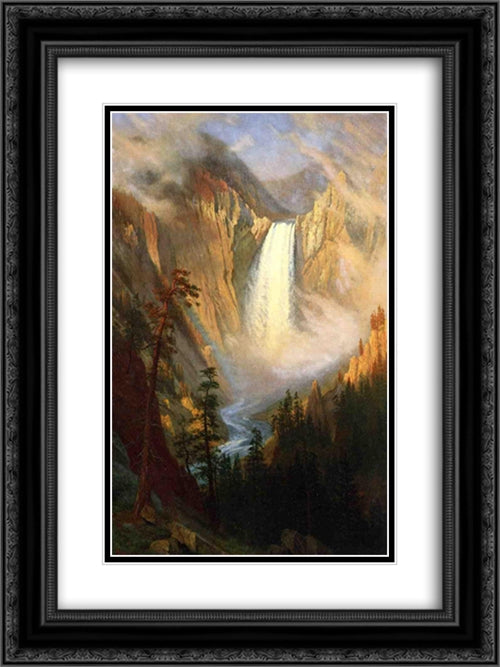 Yellowstone Falls 18x24 Black Ornate Wood Framed Art Print Poster with Double Matting by Bierstadt, Albert