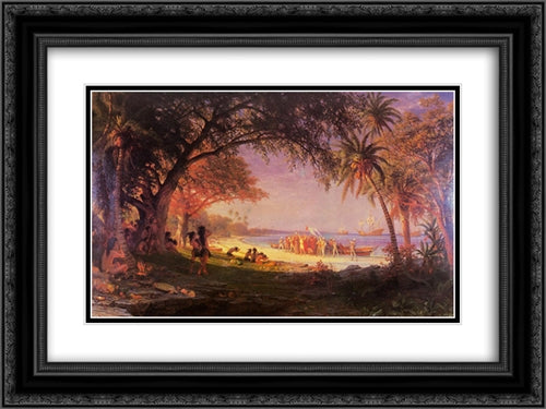 The Landing of Columbus 24x18 Black Ornate Wood Framed Art Print Poster with Double Matting by Bierstadt, Albert