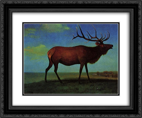 Elk 24x20 Black Ornate Wood Framed Art Print Poster with Double Matting by Bierstadt, Albert