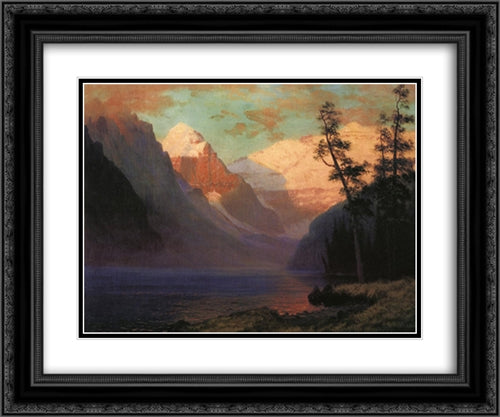 Evening Glow, Lake Louise 24x20 Black Ornate Wood Framed Art Print Poster with Double Matting by Bierstadt, Albert