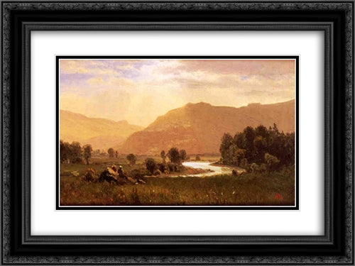 Figures in a Hudson River Landscape 24x18 Black Ornate Wood Framed Art Print Poster with Double Matting by Bierstadt, Albert