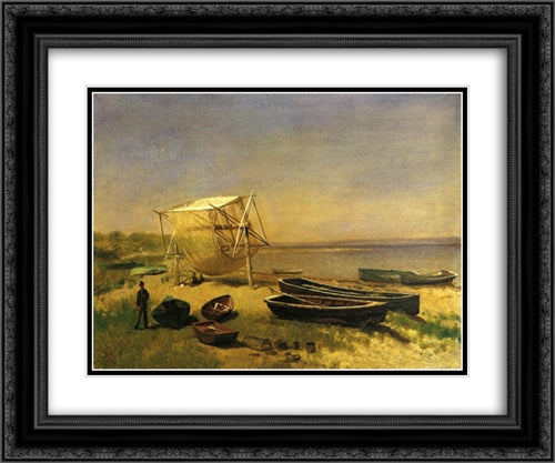 Fishing Station, Watch Hill 24x20 Black Ornate Wood Framed Art Print Poster with Double Matting by Bierstadt, Albert