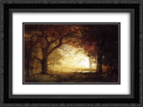 Forest Sunrise 24x18 Black Ornate Wood Framed Art Print Poster with Double Matting by Bierstadt, Albert