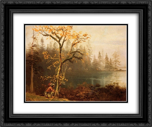 Indian Scout 24x20 Black Ornate Wood Framed Art Print Poster with Double Matting by Bierstadt, Albert