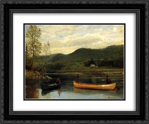 Men in Two Canoes 24x20 Black Ornate Wood Framed Art Print Poster with Double Matting by Bierstadt, Albert