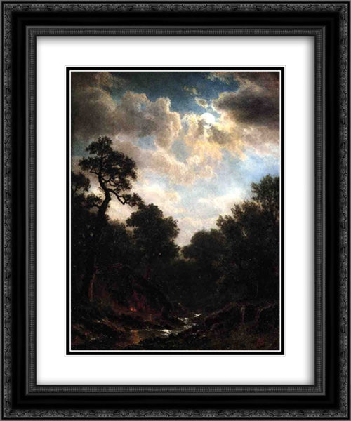 Moonlit Landscape 20x24 Black Ornate Wood Framed Art Print Poster with Double Matting by Bierstadt, Albert