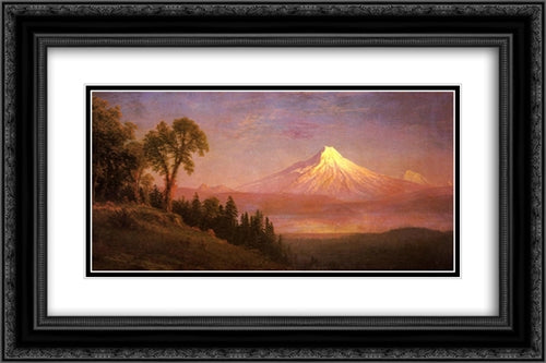 Mount St. Helens, Columbia River, Oregon 24x16 Black Ornate Wood Framed Art Print Poster with Double Matting by Bierstadt, Albert