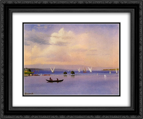 On the Lake 24x20 Black Ornate Wood Framed Art Print Poster with Double Matting by Bierstadt, Albert