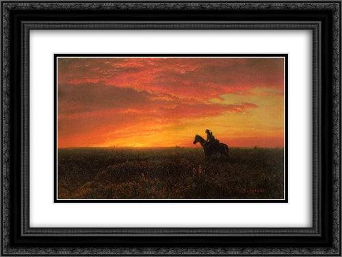 On the Plains, Sunset 24x18 Black Ornate Wood Framed Art Print Poster with Double Matting by Bierstadt, Albert