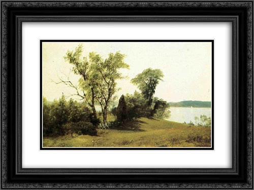Sailing on the Hudson 24x18 Black Ornate Wood Framed Art Print Poster with Double Matting by Bierstadt, Albert