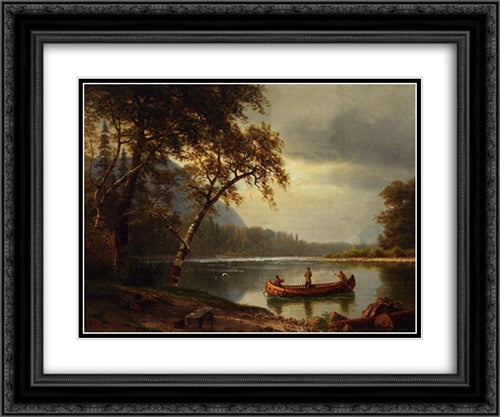 Salmon Fishing on the Cascapediac River 24x20 Black Ornate Wood Framed Art Print Poster with Double Matting by Bierstadt, Albert