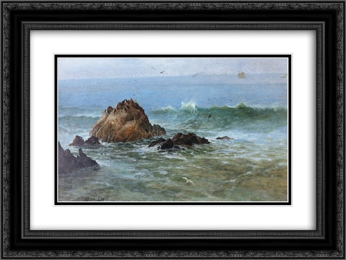 Seal Rocks on Pacific Coast, California 24x18 Black Ornate Wood Framed Art Print Poster with Double Matting by Bierstadt, Albert