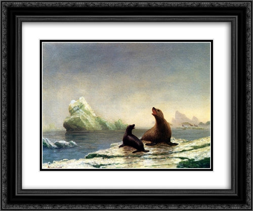 Seals 24x20 Black Ornate Wood Framed Art Print Poster with Double Matting by Bierstadt, Albert